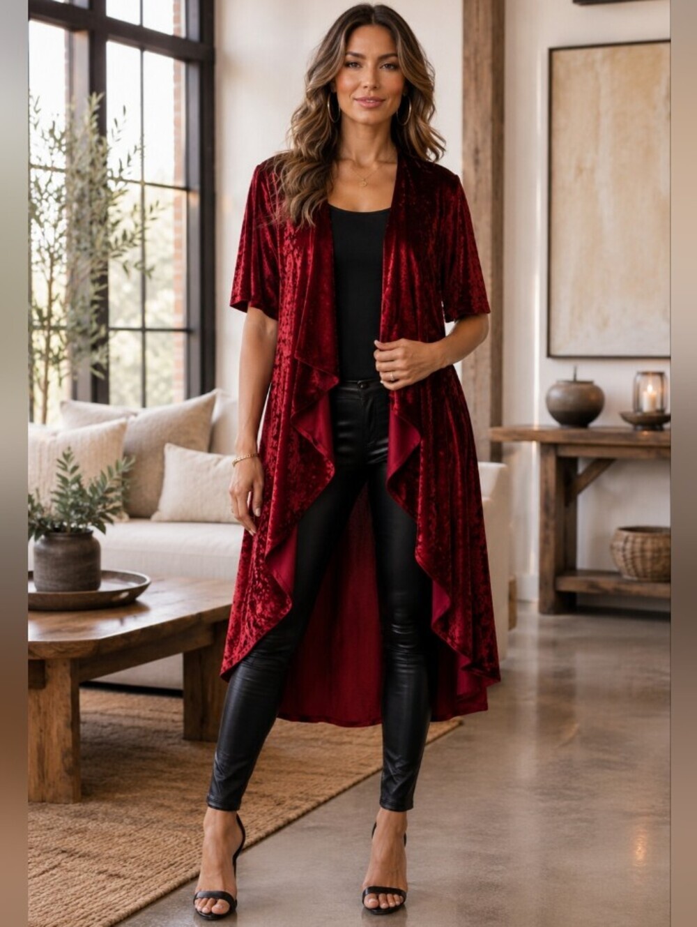 NWOT LuLaRoe Elegant Gold Label Shirley Cranberry Red Velvet Kimono / Duster